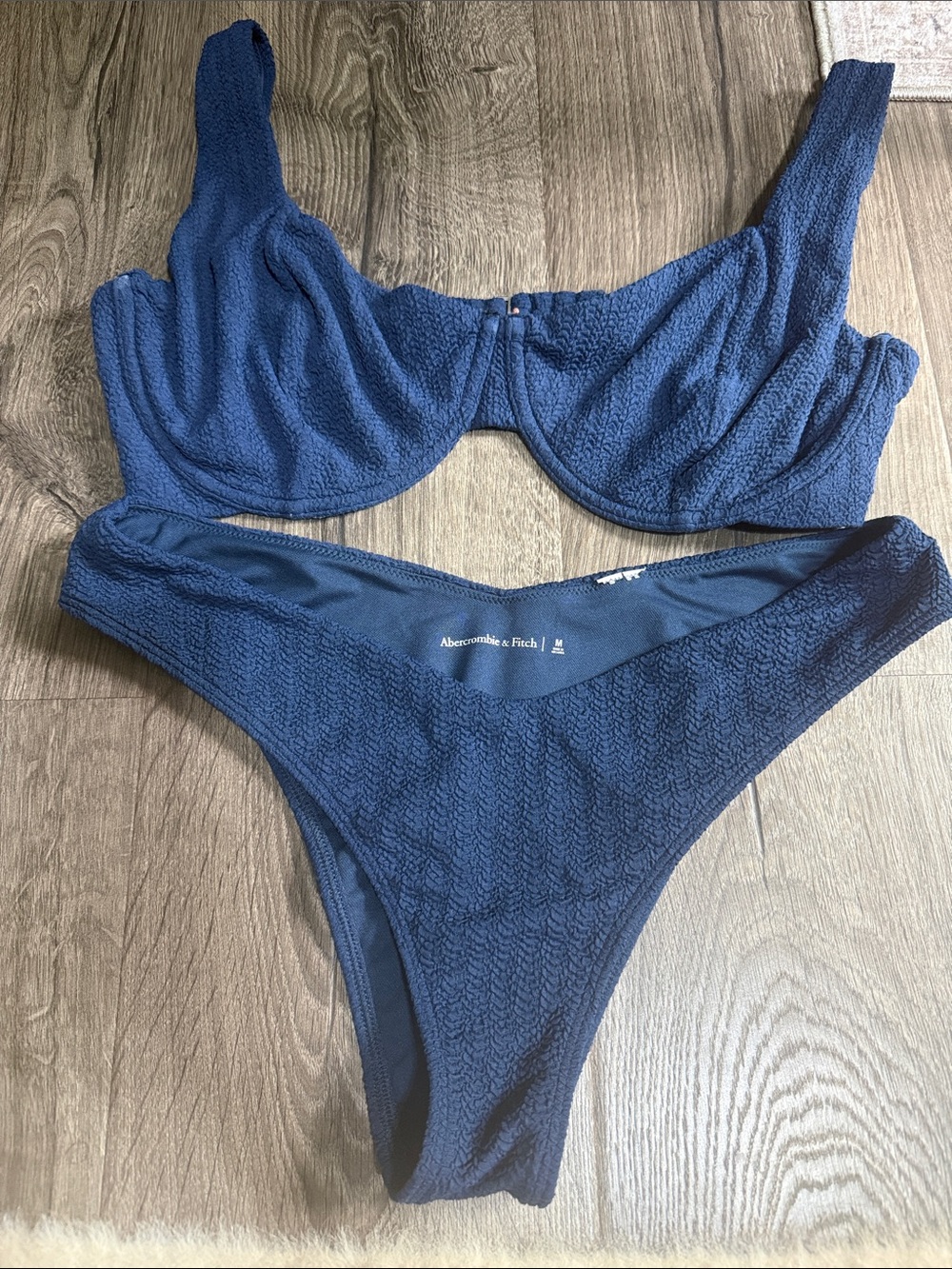 Abercrombie & Fitch Curve Love Navy Textured Underwire Bikini